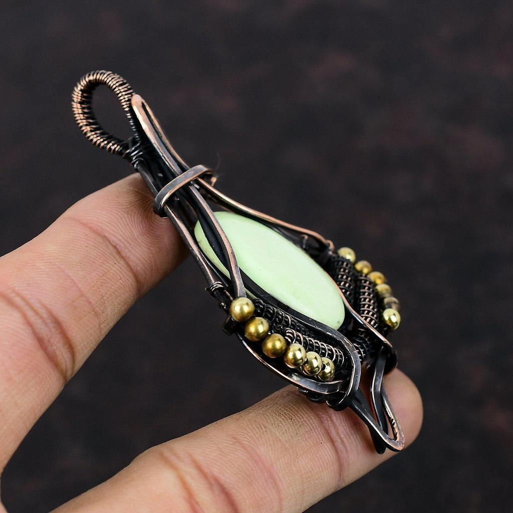Lemon Chrysoprase Copper Pendant Wire Wrapped Pendant Gemstone Pendant Copper Jewelry Handmade Pendant Wire Wrapped Jewelry Gift For Mother