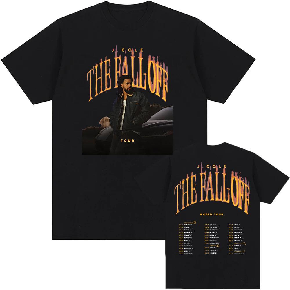 Футболка Rapper J с логотипом THE FALL OFF World Tour 2026. COLE Дизайн Графическая футболка с коротким рукавом Хлопок Летние мужские футболки Унисекс Уличная одежда