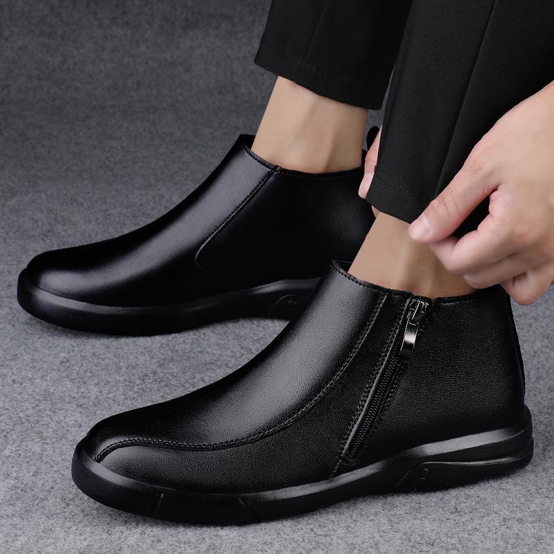 Мода Зима Деловая Мода Мужская Высокое Качество Мужская Обувь Деловая Формальная Кожаные Ботинки Классические Плюшевые Сохраняют Тепло Застежка-молния Короткие Ботинки