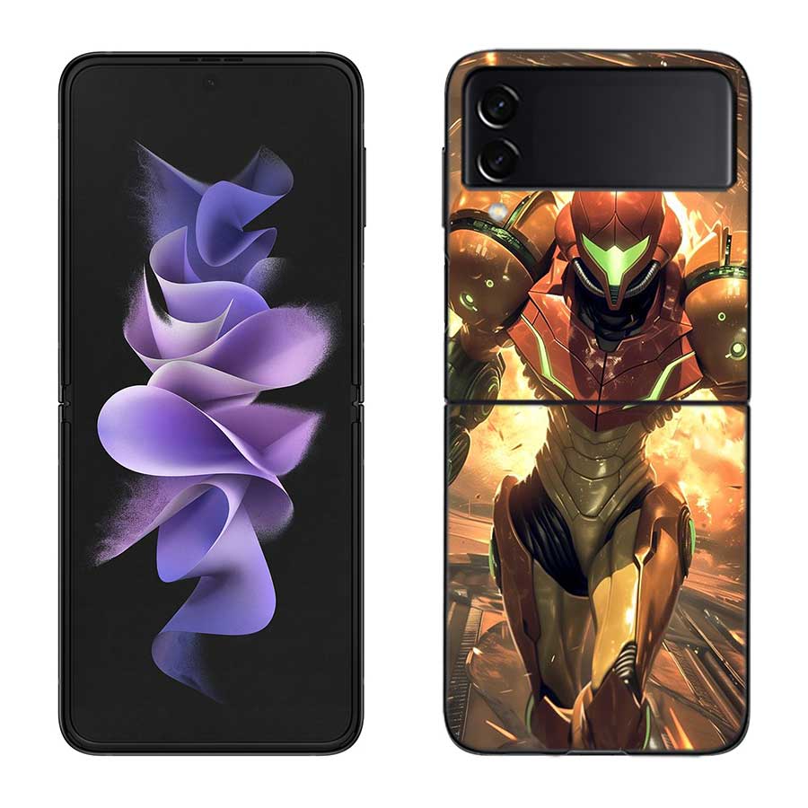 Game M-METROID Phone Case For Samsung Z Flip 7 6 5G Galaxy Z Flip 5 4 3 Black Hard Cell Cover Luxury PC Shell Coque