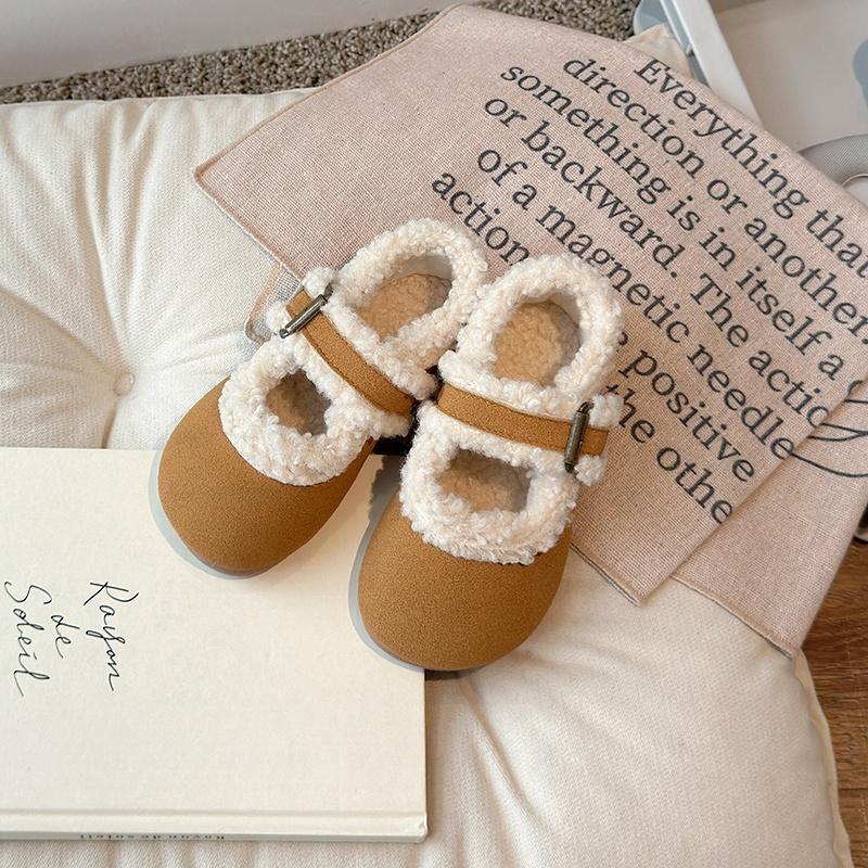 Детская зимняя хлопковая обувь, детская толстая теплая плюшевая меховая обувь, простая пряжка, мокасины для девочек, нескользящая обувь, осень 2024 г., новинка