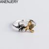 Bee Flower Open Ring for Women Simple Delicate Retro Thai Silver Color Ring Accessories Gift