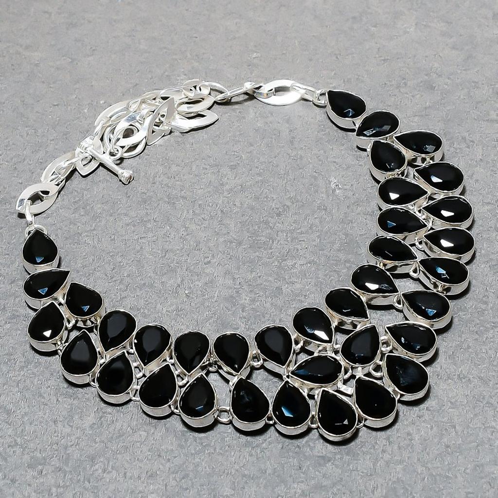 Lab Created Black Spinel Necklace 18" Adjustable Chain Pear Cut Gemstone Jewelry