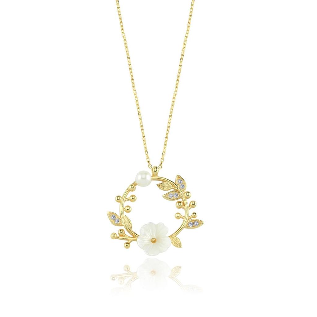 Magnolia Flower Bud Gold Color Flowers Silver Necklace