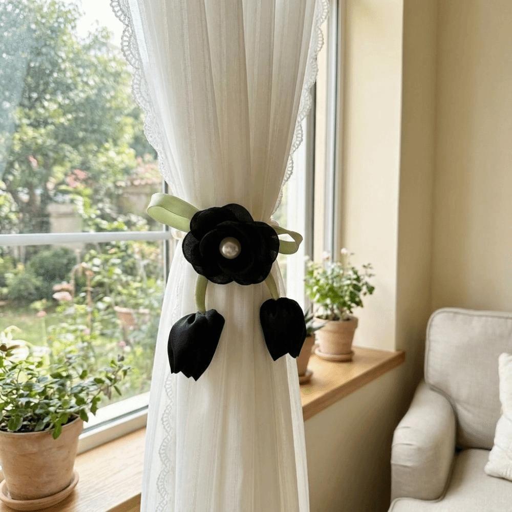 Beautifully Flowers Curtain Straps Magnetic Sheer Curtains Tiebacks Pearl Curtain Buckle Bedroom