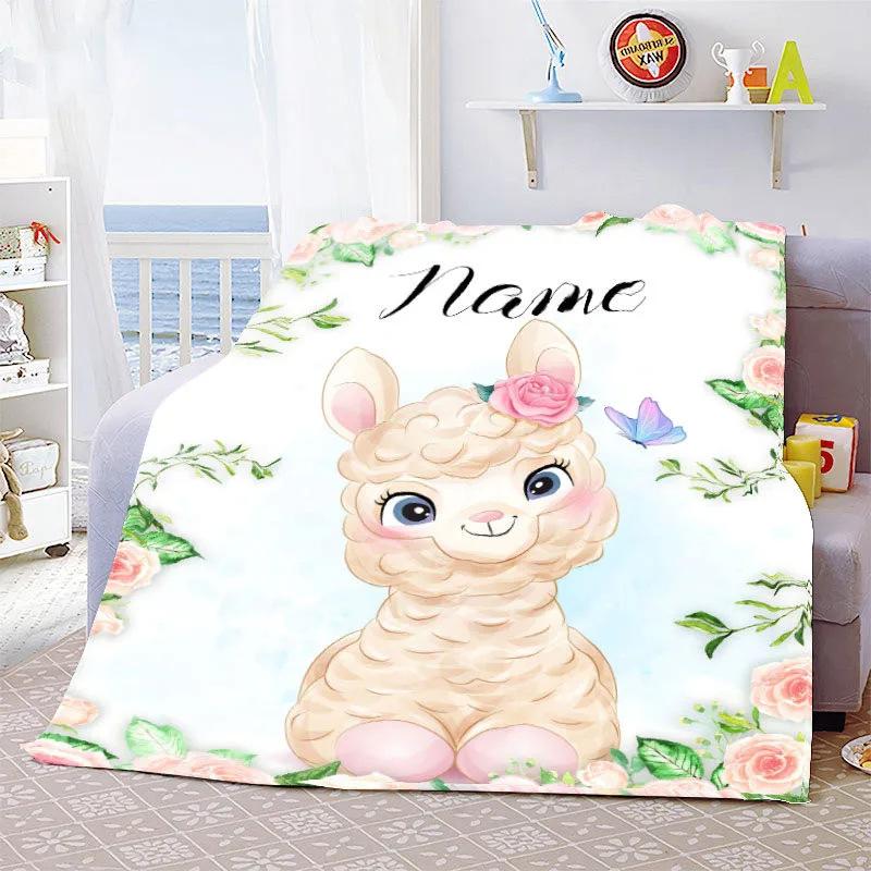 Personalized Name Blanket Cartoon Animal Digital Print Flannel Blanket Fun Gift Blanket