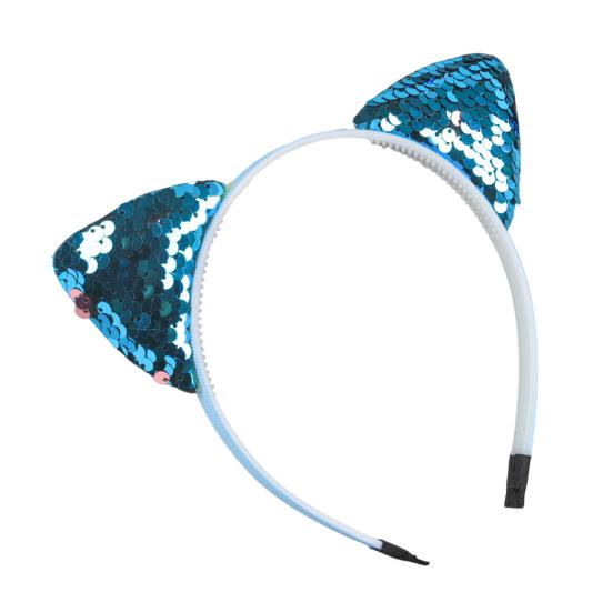 Girl Headband Sparkling Sequins Three-Dimensional Cat Ear Shape Painless Wearing Arc Hair Hoop Kids Daily Party Hair Accessory