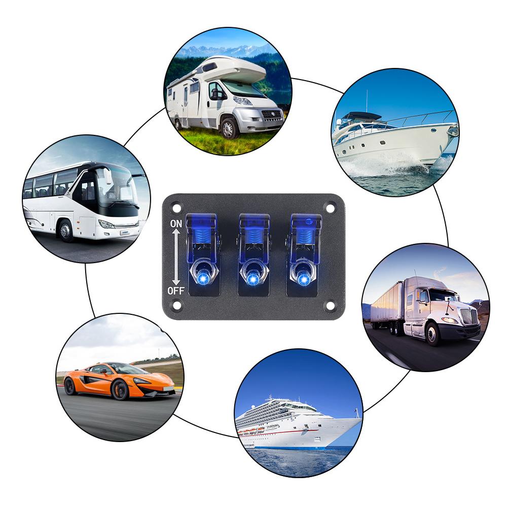 Панель переключателей со светодиодной подсветкой 12 В-24 В постоянного тока, 3-позиционная панель переключателей, переключатель двигателя гоночного автомобиля, прочная пластина переключателя ВКЛ/ВЫКЛ