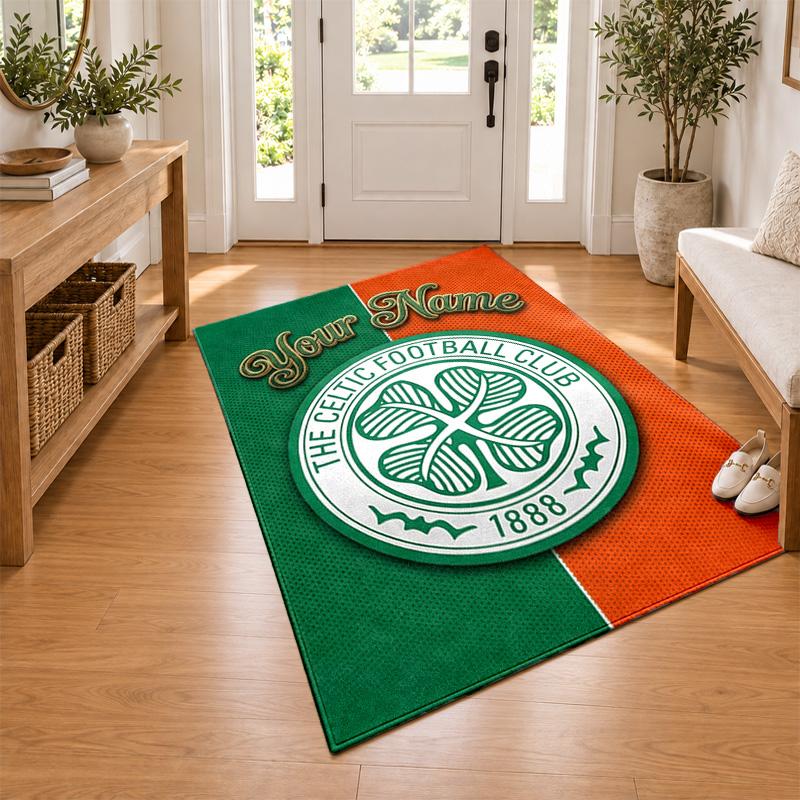 Celtic Football Club Custom Name Personalized Rug Non‑Slip Doormat Floor Carpet Housewarming Birthday Gift for Family Friends