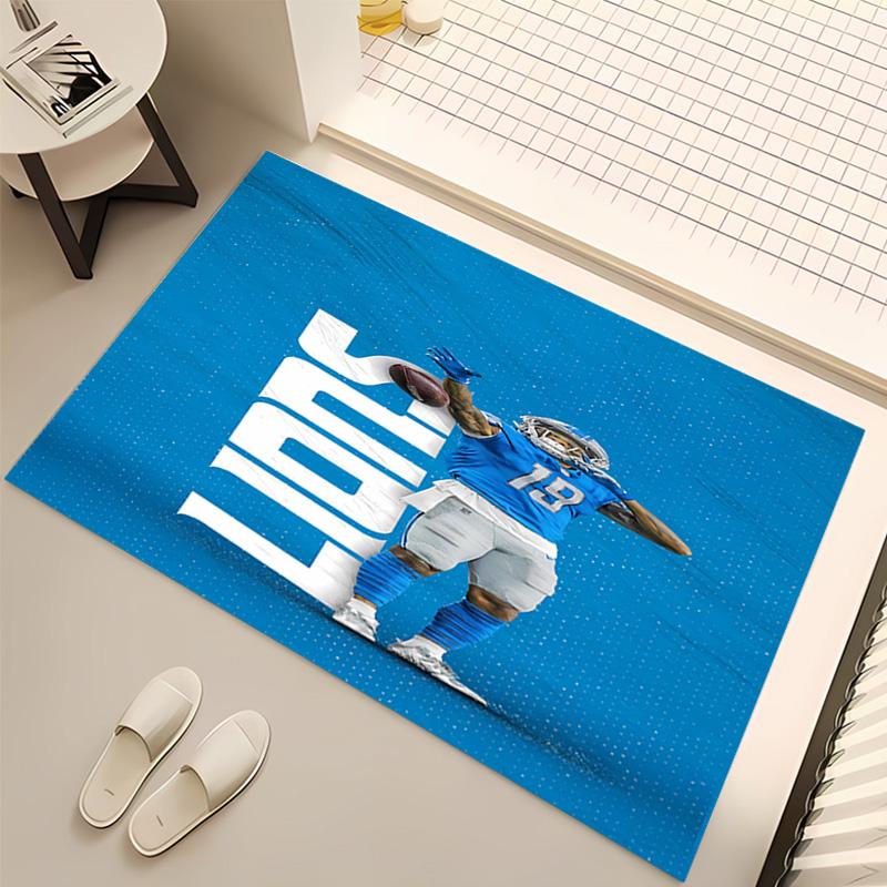 1pc Detroit Lions logo Print Area Rug - Soft, Washable Non-Slip Indoor Mat, Living Room, Home Office Decorative Rug,Office Decorative
