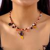 Halloween Pumpkin Beaded Pendant Necklace Ornament Rice Bead Necklace Halloween Witch Costume Accessories