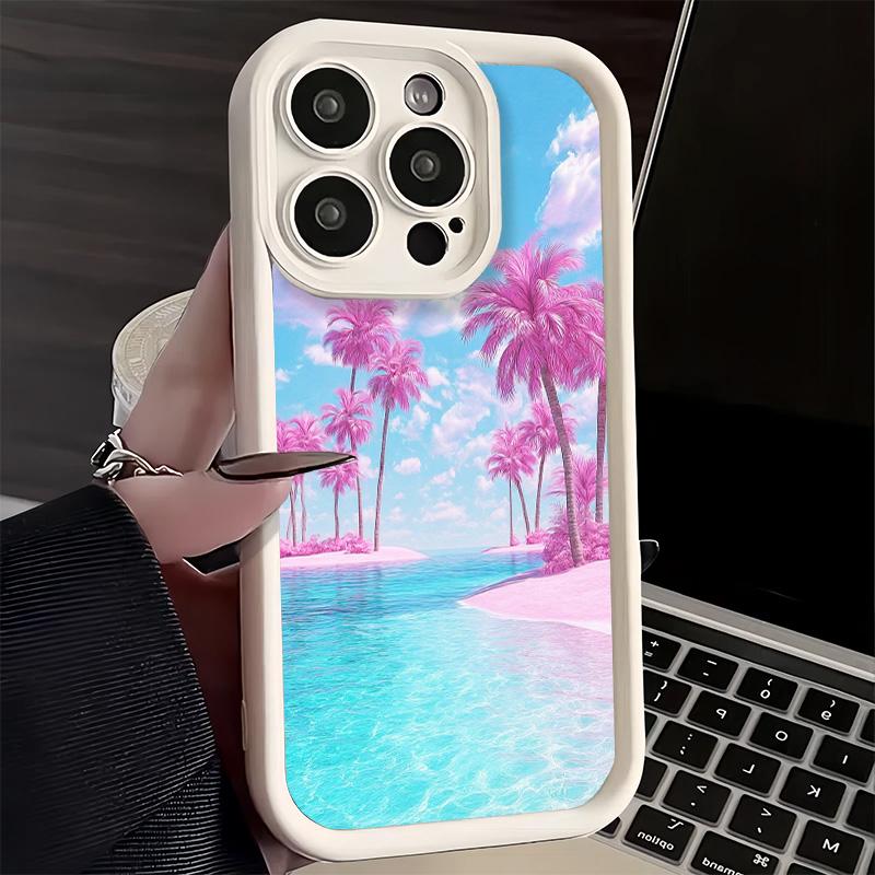 Розовый Закат Пляж Мечтательный Пейзаж Чехол для Телефона для iPhone 16 17 Air 16E 15 Pro Max 14 Plus 13 12 Mini Capa Мягкий Силиконовый Чехол Fund