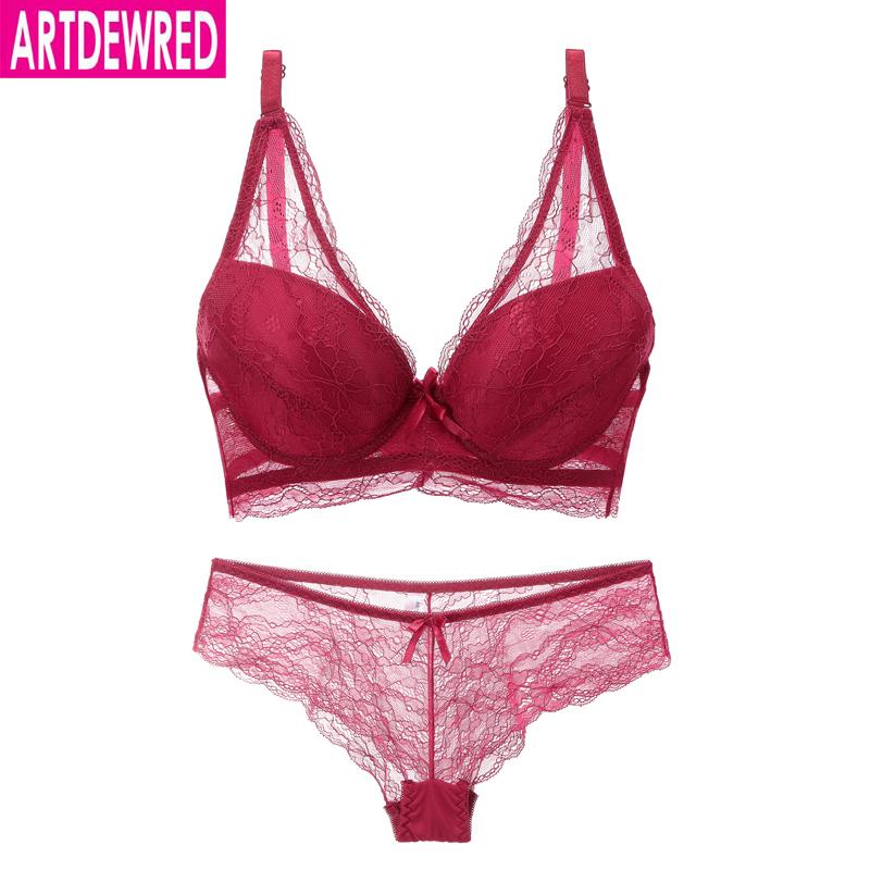 Artdewred Sexy Push Up Bra Set Lace Hollow Out Bralette Underwear Panty Set Women Bra Brief Sets