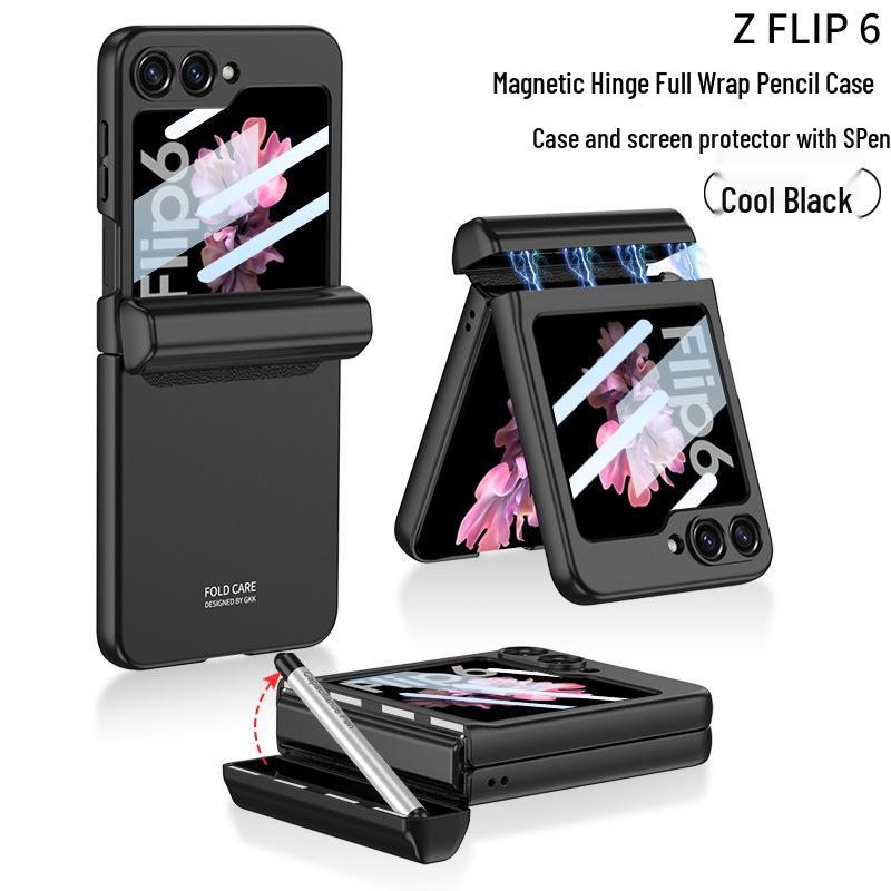 Магнитный чехол-пенал для Samsung Z Flip6: Стильный держатель со складной защитой экрана и прочным жестким корпусом