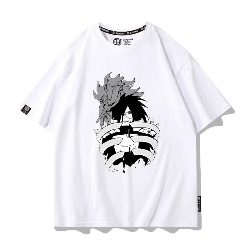 White Japanese Cartoon Childrens Tshirt Naruto Anime Pure Cotton Printed Parentchild Clothes Summer New Casual Tshirt