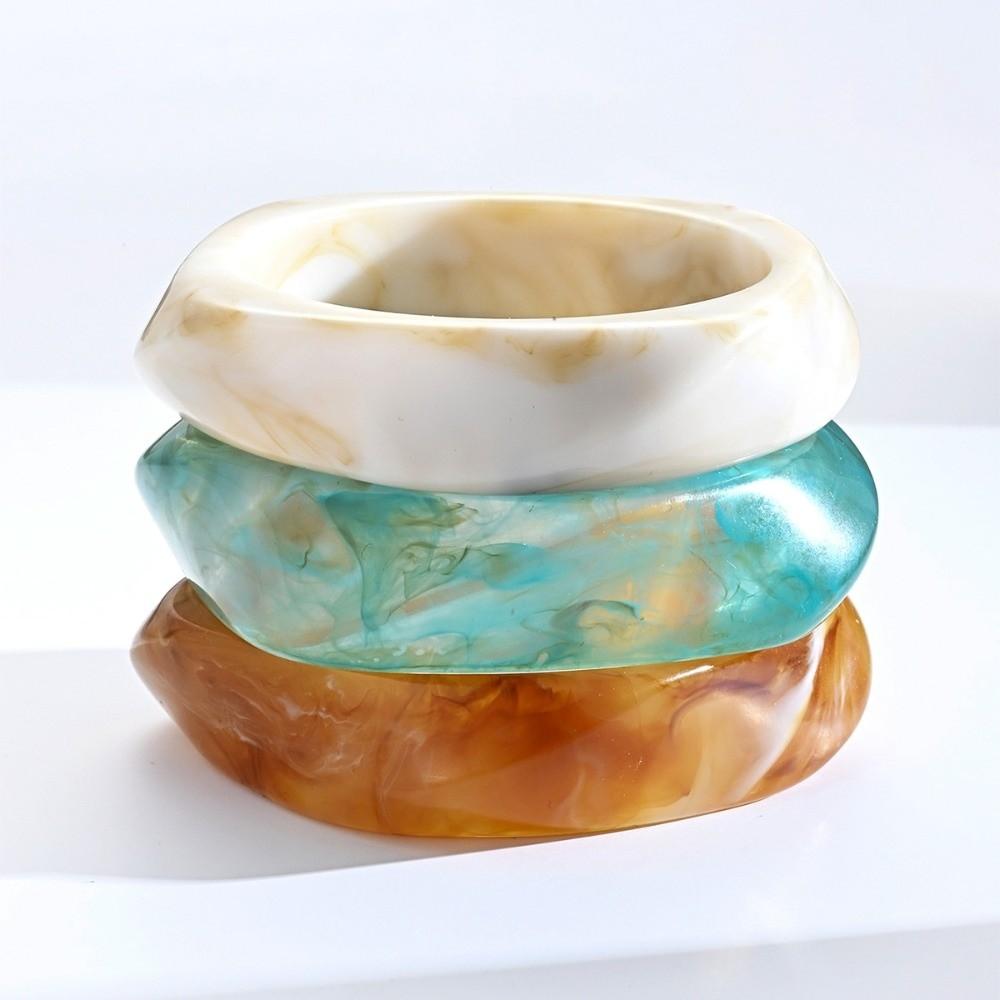 Translucent Resin Bangles Marbled Chunky Cuffs Wrist Jewelry Acrylic Bracelets Daily Outfit