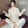Women's Pajamas Sets Spring Autumn Cartoon Print 2 Piece Pyjama Faux Silk Satin Sleepwear Long Sleeve Pijama Mujer Pjs Homewear
