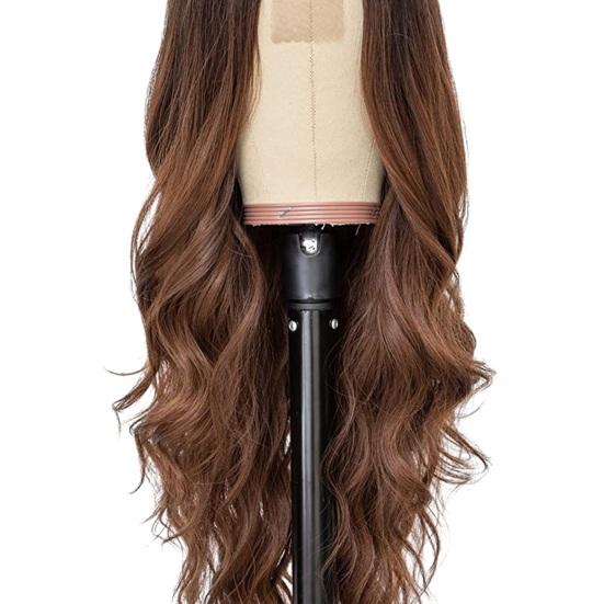 Женский длинный вьющийся парик, средняя часть, натуральные шелковистые термостойкие высокотемпературные волокна, передняя часть шнурка, волнистые черные коричневые синтетические волосы