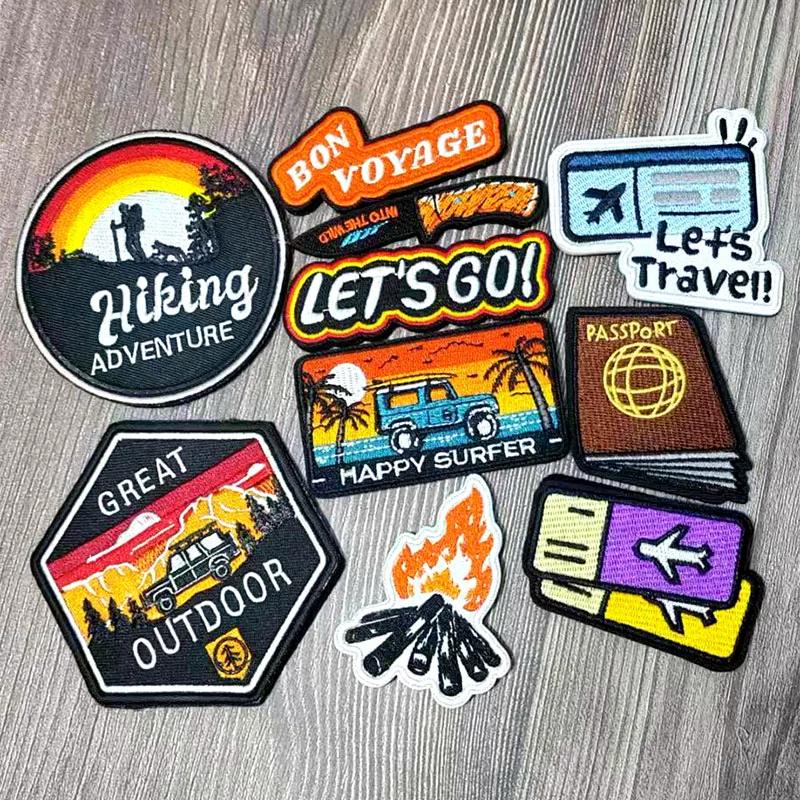 Mountaineering Hiking Sunset Airplane Badge Embroidery Velcro Cloth Sticker Outdoor Backpack Decoration Embroidery Sticker
