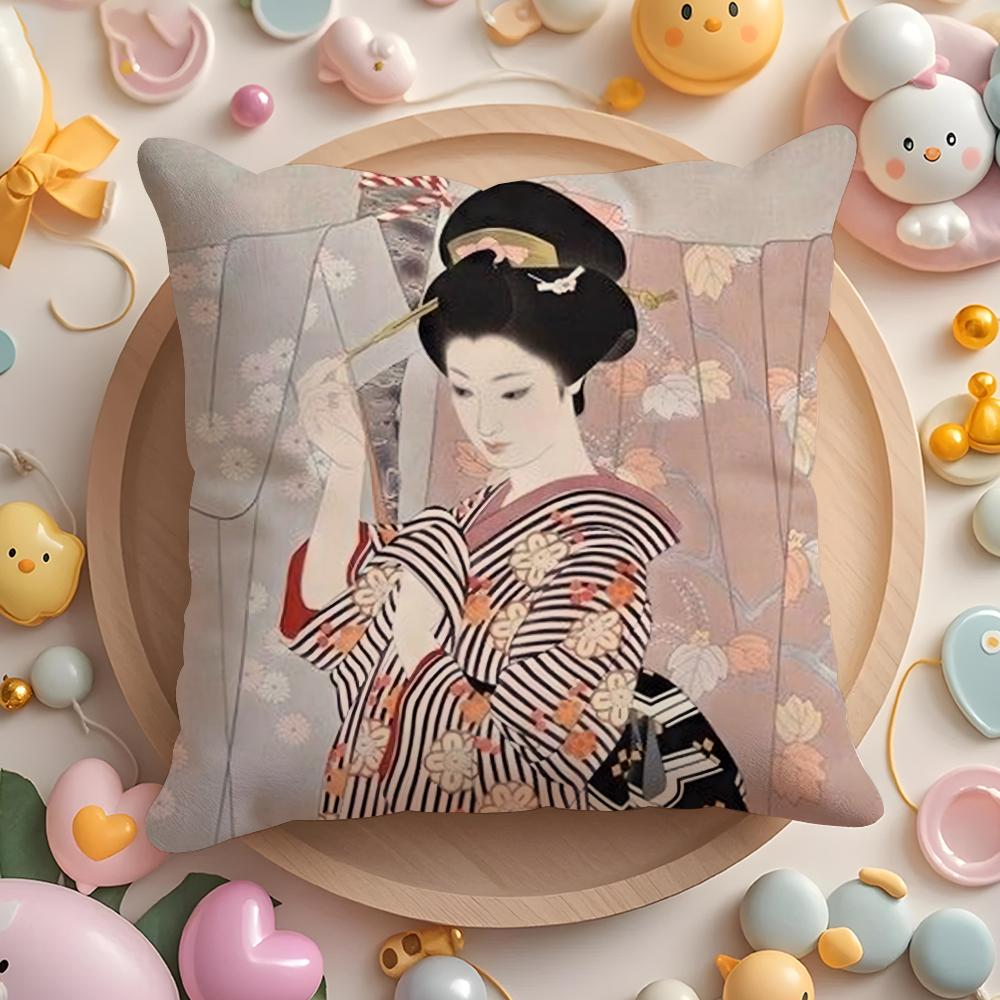 Classic Japanese Lady Cushion Cover Short Plush DoubleSided Printing Home Machine Washable in Warm Winter Pillow Case