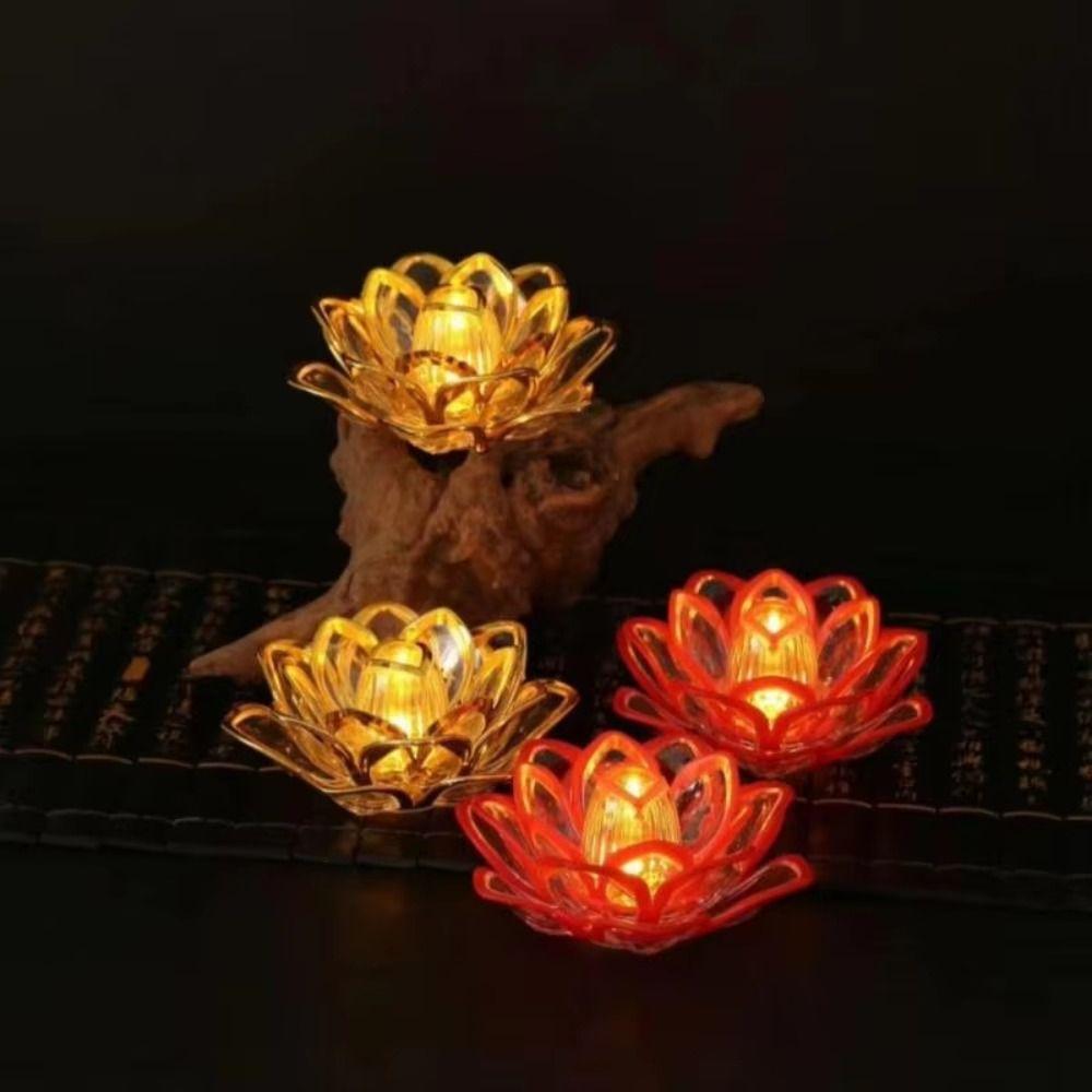 Lotus Outline Design Lotus Candle Lamp Soft LED Light Source Flameless Decor Light Altar Worship
