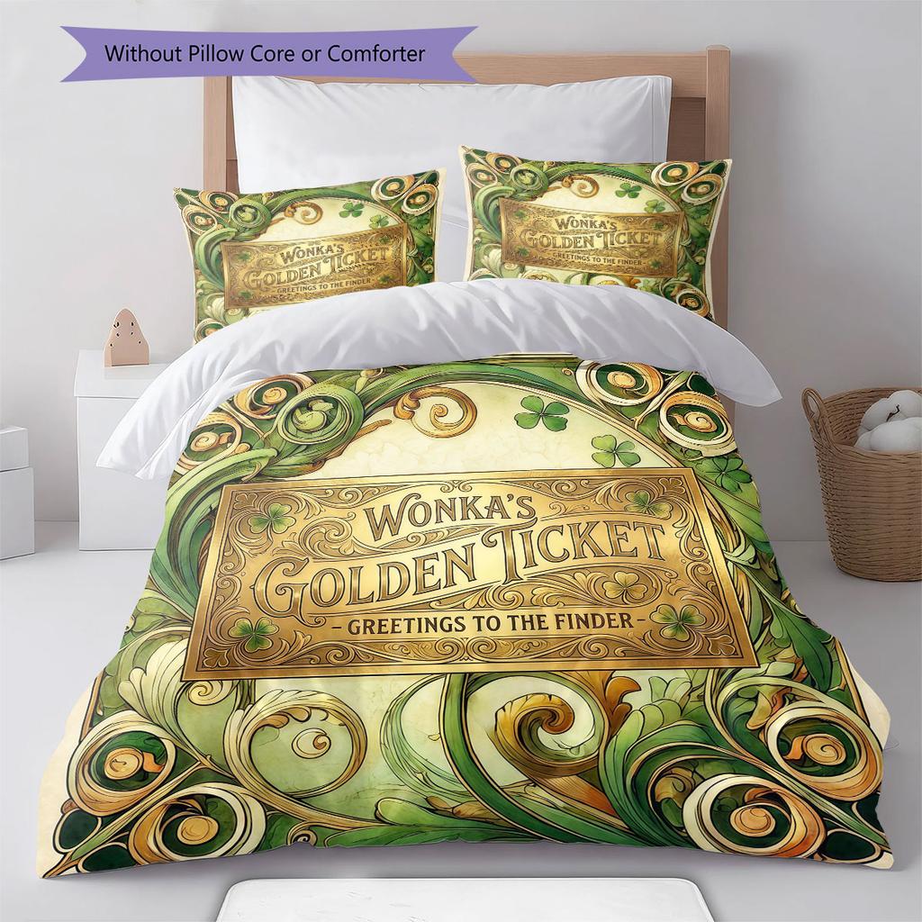 ChocolateFactory Pattern Bedding Quilt Set Quilt Cover Pillowcase Home Decoration Birthday Gift (1 * duvet cover + 2 * pillowcase, without core)