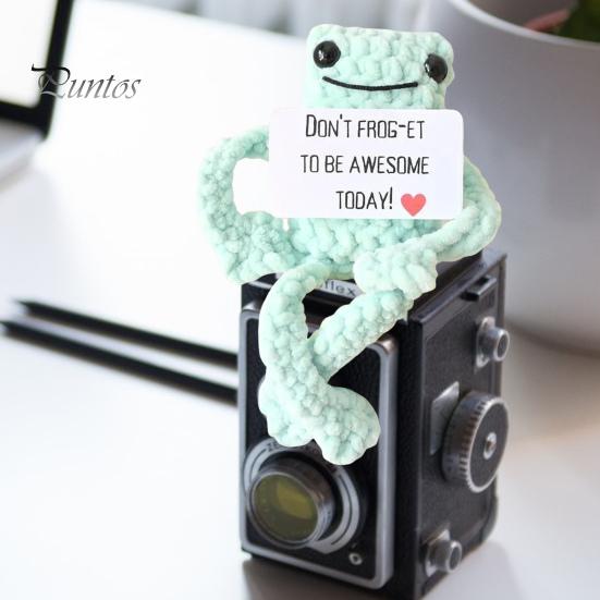 Позитивная вязаная крючком кукла-лягушка с ободряющей картой, эмоциональная поддержка, вязание ручной работы, животное, украшение, орнамент, игрушка для снятия стресса