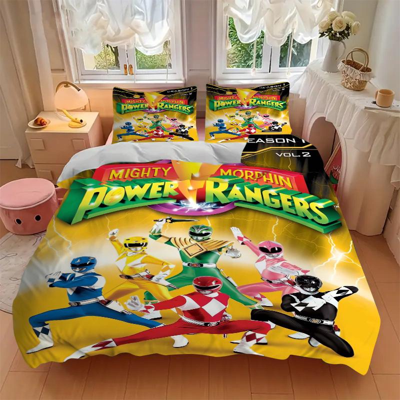 3 шт. Постельное белье Mighty Morphin Power Rangers - 1 Мягкий пододеяльник + 2 Наволочки, Машинная стирка - Подходит для всех сезонов, Идеальный подарок для Семьи