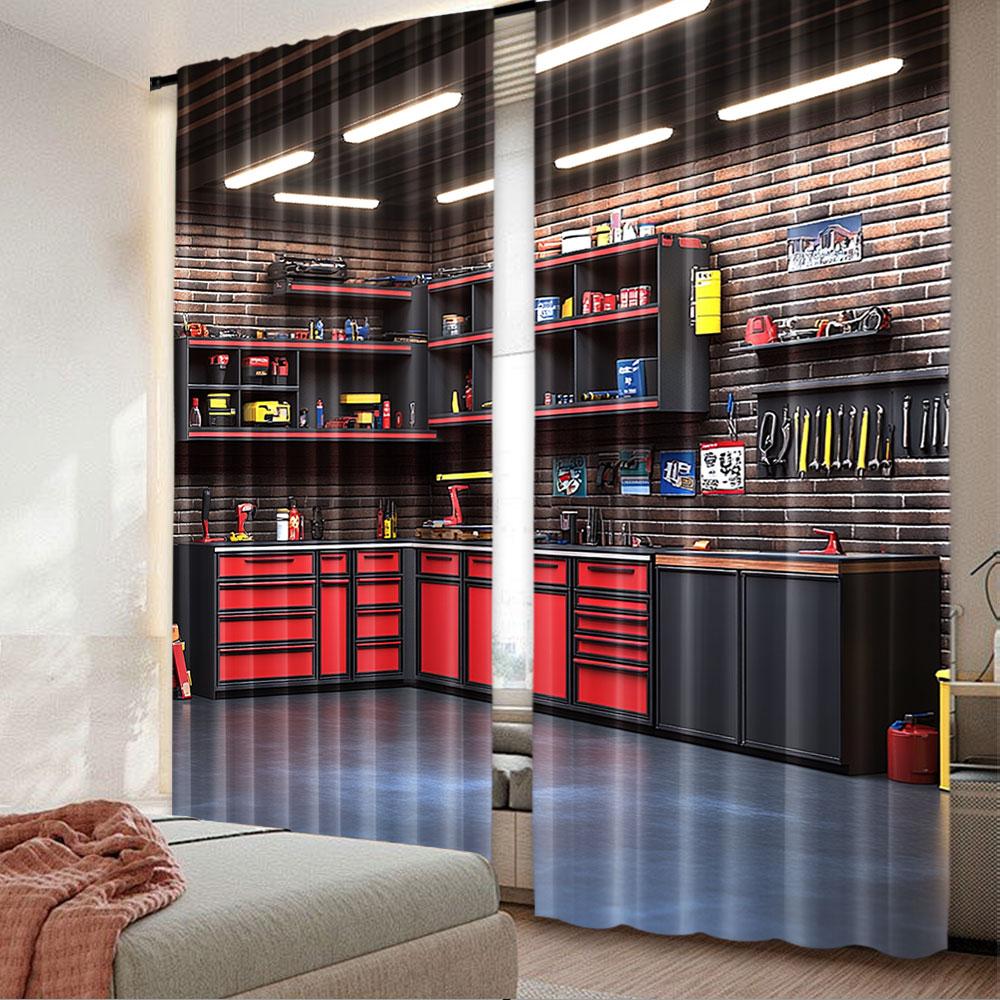 2 шт. Современная штора для гаража Инструменты для ремонта интерьера Ящик для инструментов Полка для инструментов Штора для тематической вечеринки механика Декор