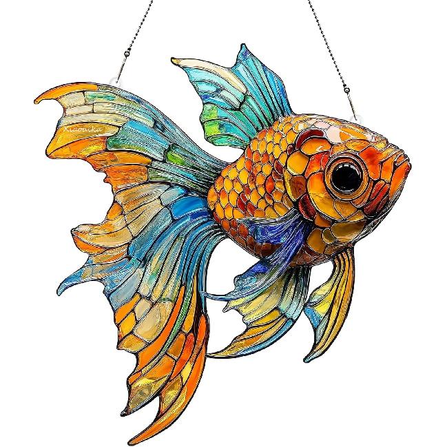 Acrylic Stained Glass Style Blue Moon Cat Window Hanging, Lightweight Faux Stained Glass Suncatcher for Home Decor, Cat Wall Decoration, Ideal for