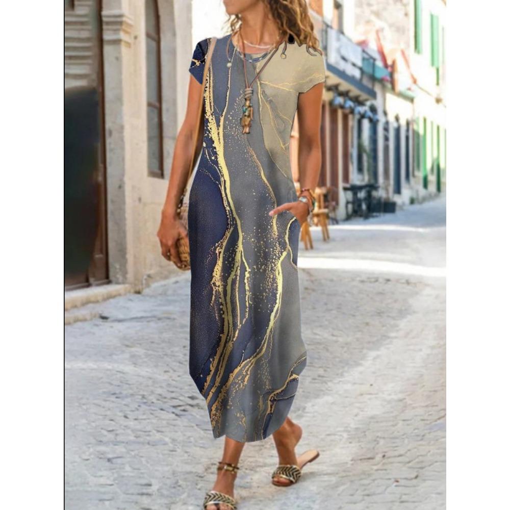 JPNTKY Women's Fashion Summer Spring Short Sleeve O-Neck Casual Dresses