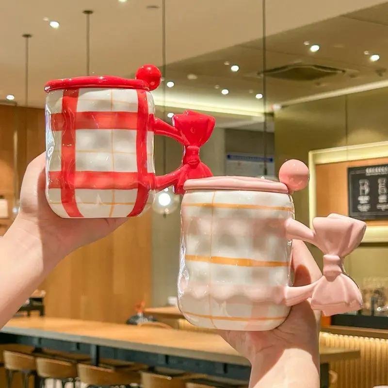 Butterfly Shaped Mug Cute and Beautiful Ceramic Water Cup with Lid Spoon Couple's Home Coffee Breakfast Cup Drinkware