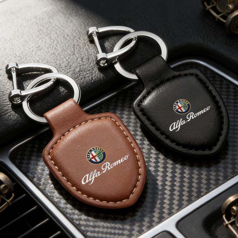CQSUV1 Leather Car Keychain Key Ring For Alfa Romeo 159 156 147 Mito Giulia Giulietta Tonale Stelvio 8C Volante Accessories