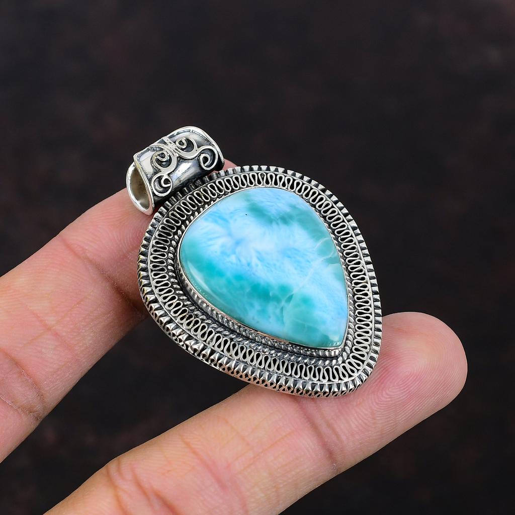 Кулон Ларимар Ювелирные изделия из драгоценных камней Винтажный кулон Стерлингового серебра 925 пробы Ювелирные изделия Ларимар Кулон ручной работы Подарок для мамы Дизайнерский кулон