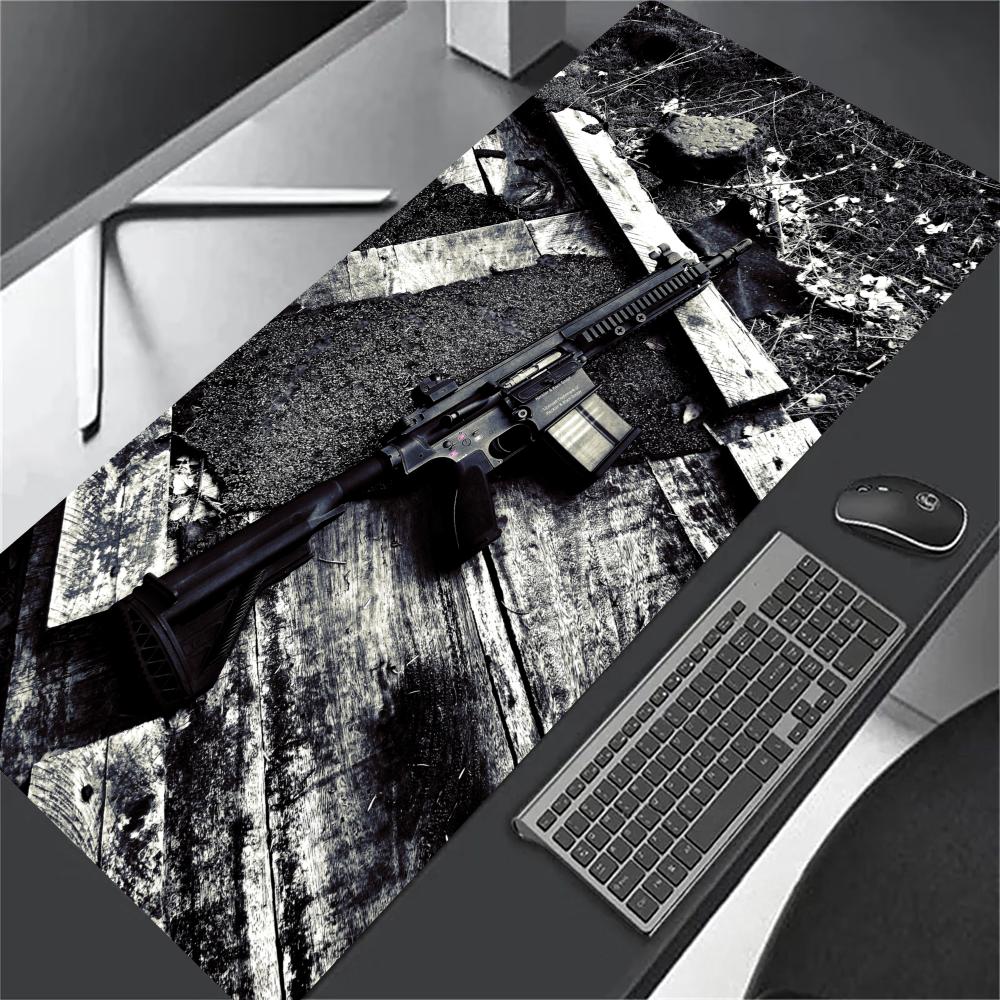Guns XXL Large Gaming Mouse Pad Black Desk Mat Non-Slip Rubber Keyboard Mousepad Stitched Edge Computer Office Table Cushion