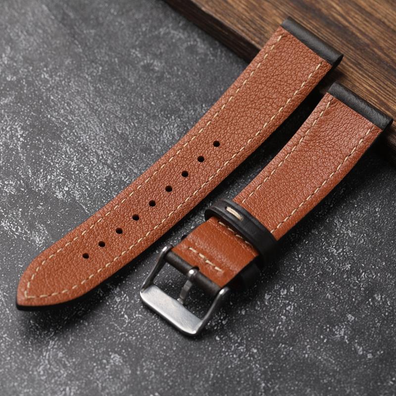 For Handmade First Layer Cowhide Leather Watchband 18 19 20 22 24MM Glossy Oil Wax Leather Blue Brown Men Watch Bracelet Vintage