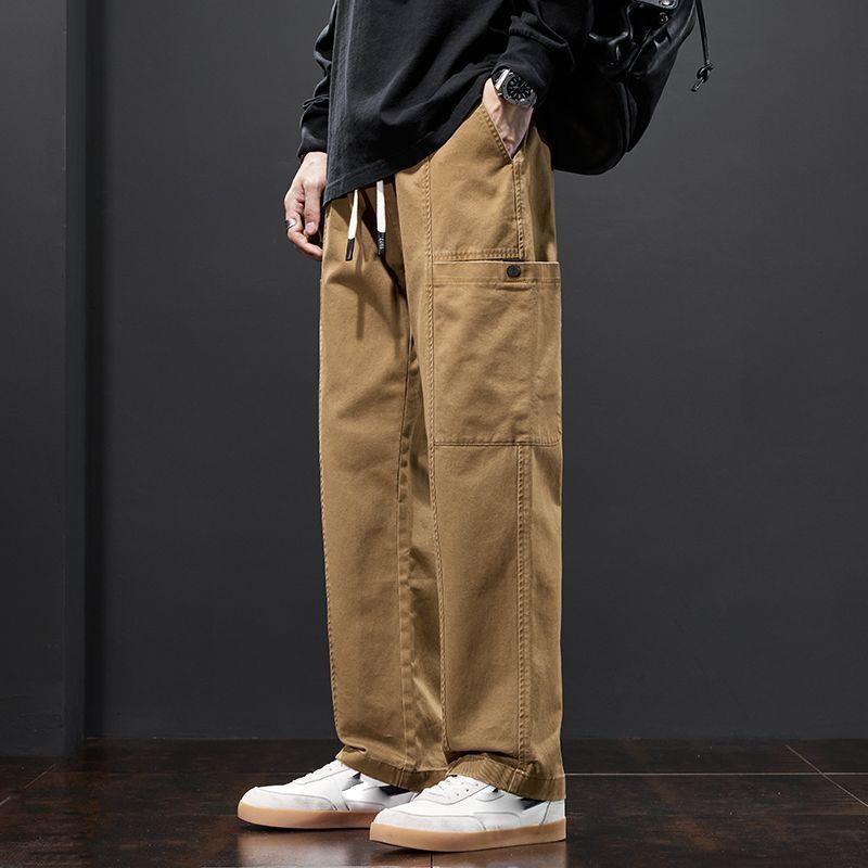Spring and Autumn Men's Cargo Pants Solid Color Work Wear Straight Thick Casual Pant Korean Jogger Trousers Male