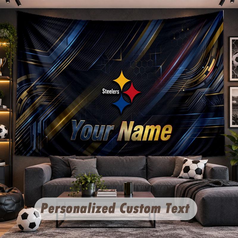 Wall Hanging Tapestry Custom NamePittsburgh Steelers Pattern Personalized Printed Fabric Wall Decor