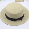 Summer Parent-Child Straw Hats: Flat Top, Short Brim with Bow, Ideal for Beach and Outdoor, Kids' Sizes Included