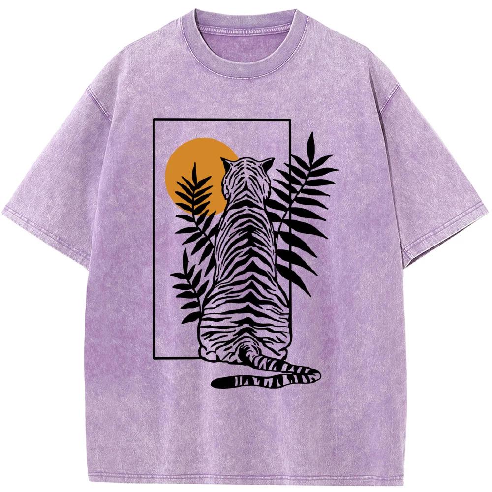 Мужская футболка с геометрическим тигром, с коротким рукавом, высококачественная, выстиранная, состаренная, винтажных цветов