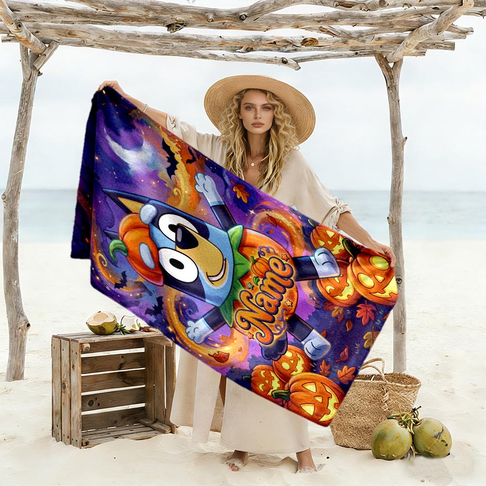Pumpkin Party Night Personalized Name Beach Towel Super Soft & Absorbent Suitable for Sports Travel Swimming Yoga Bathroom Beach And Pool