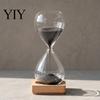 Decorative Sand Timer for Desk 5 Minutes Glass Hourglass with Wooden Base, Modern Timer, Focus Aid Tea Making Drop Shape Clock Study Time Management