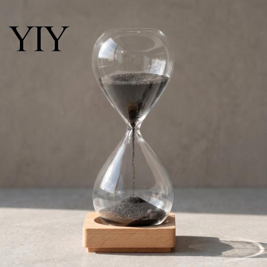 Decorative Sand Timer for Desk 5 Minutes Glass Hourglass with Wooden Base, Modern Timer, Focus Aid Tea Making Drop Shape Clock Study Time Management