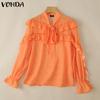VONDA Женская полупрозрачная блузка с бантом и длинными рукавами и оборками