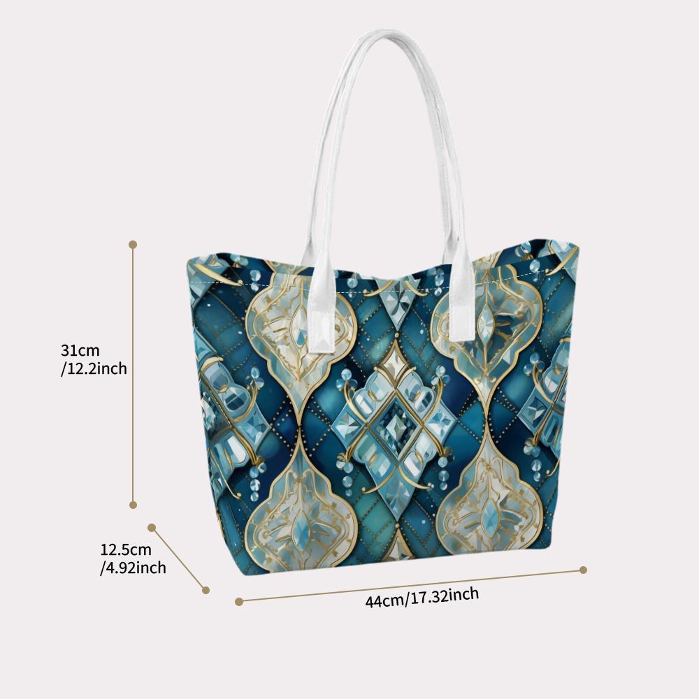Elegant Teal Geometric Print Tote Bag Stylish Casual Daily Handbag for Outdoor Shopping Commuting
