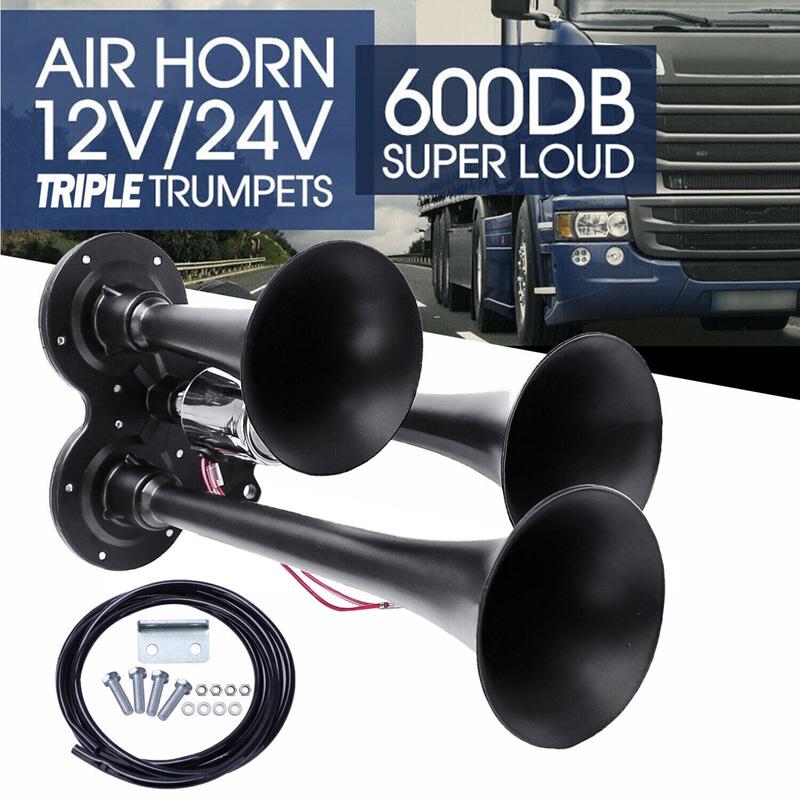 600DB Train Horn Super Loud 3 Trumpet Air Horn Kit For Semi Truck Boat Van Car