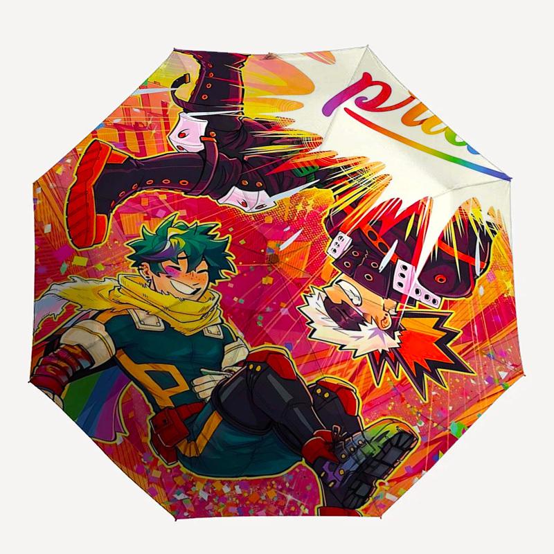 1 шт. Наружный зонт Boku no Hero Academia - Автоматическое открытие/закрытие, Портативная трехскладная конструкция с 8-реберным железным каркасом, Идеальный подарок для фанатов, Tr
