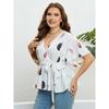 V-neck Floral Print Shirt for Women Tie Waist Ruffled Short Sleeve Wrap Peplum T-shirt Slim Breathable Lightweight Work Vacation Summer Shirt