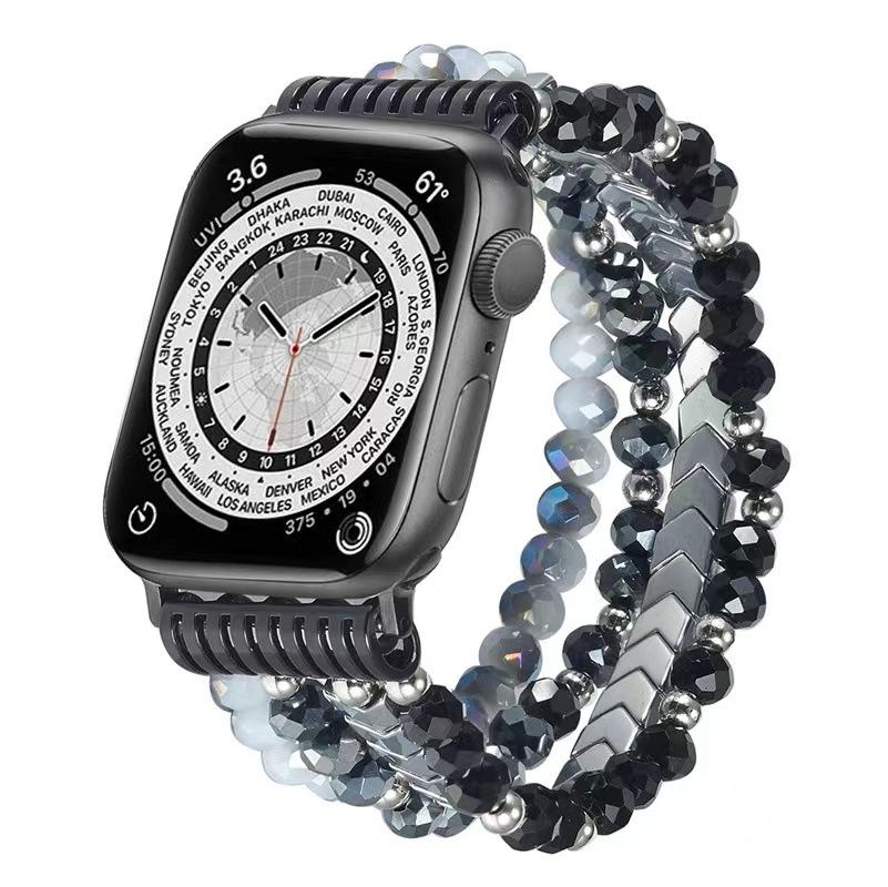 Совместимый ремешок для Apple Watch с бусинами 38 40 41 42 44 45 мм для женщин, серия iWatch SE 9 8 7 6 5 4 3 2 1 Эластичный ремешок ручной работы