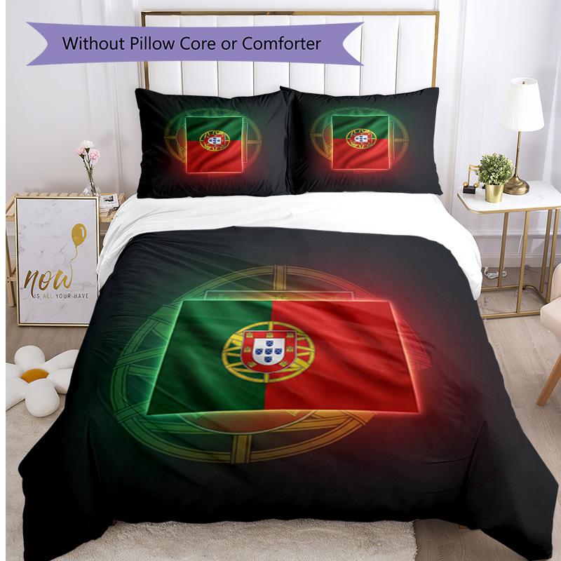 Portugal Football Printed Bedding 3 Piece Set Cozy Breathable Bed Cover Set as Housewarming Holiday Gift